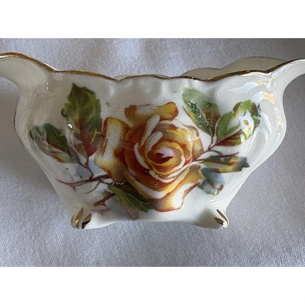 Hammersley Morgans Yellow Rose Sugar Creamer Bone China England Gold‎ Trim VTG